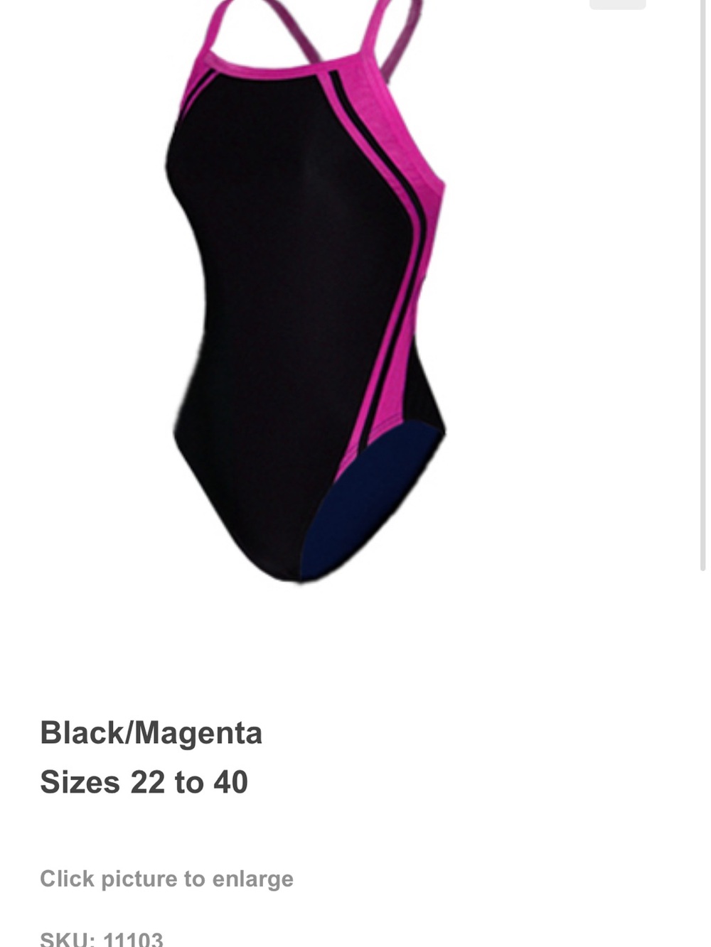 NWT Waterpro Girls Black Magenta One-Piece Thin Strap Performance Swimsuit 6/22
